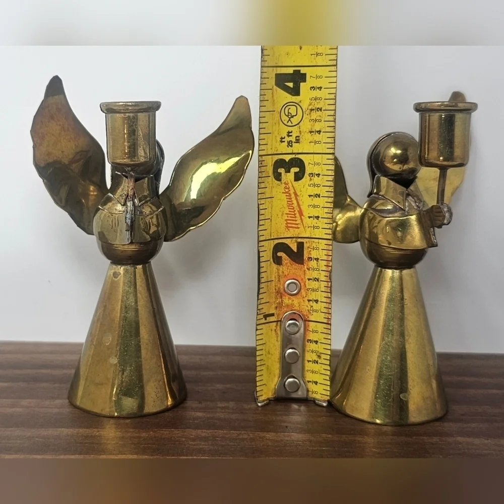 Vintage Brass Angel Candle Holder Small Set Of 2  Made In Mexico